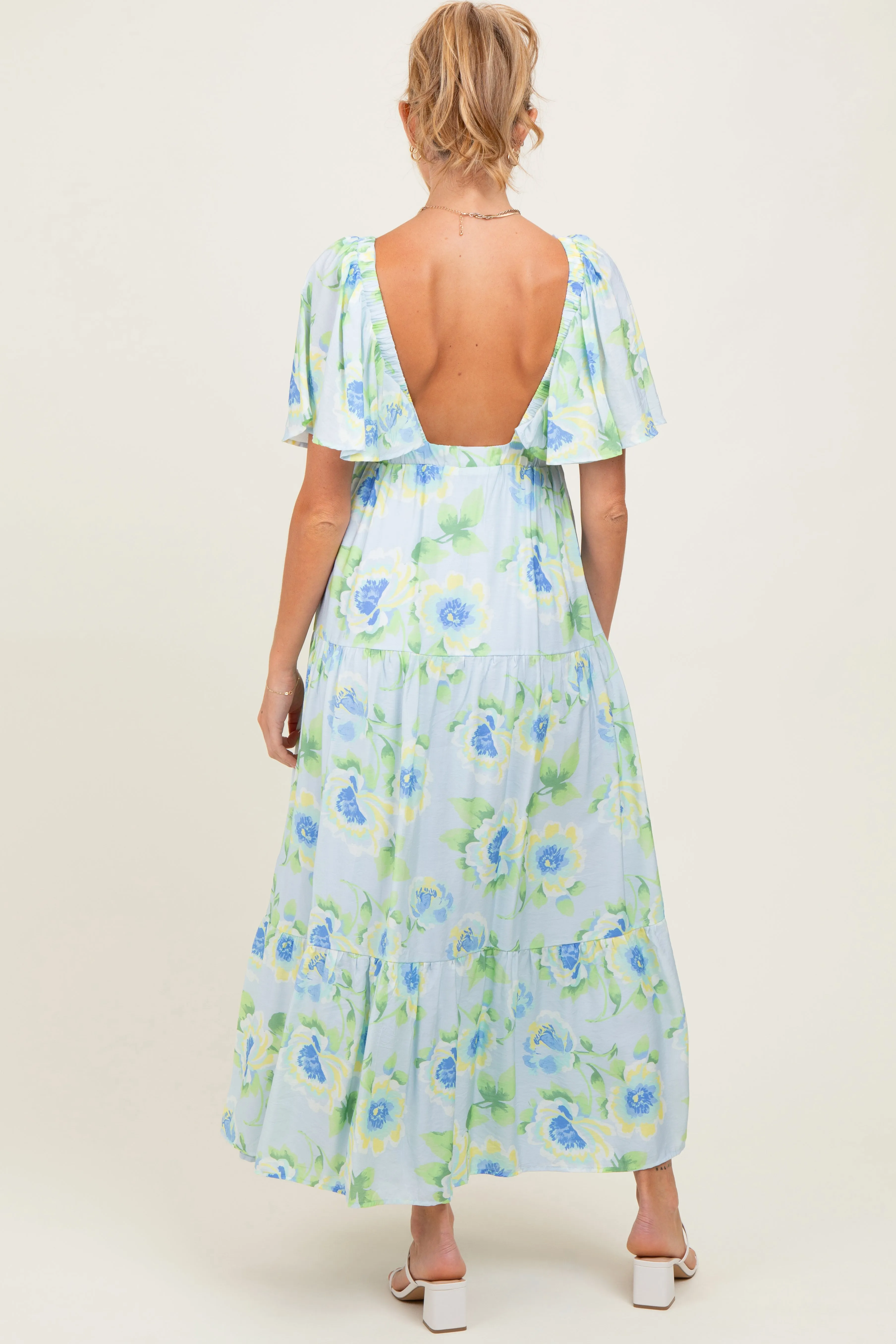 Sky Blue Floral Print Maternity Maxi Dress sold by Pinkblush product image thumbnail 4