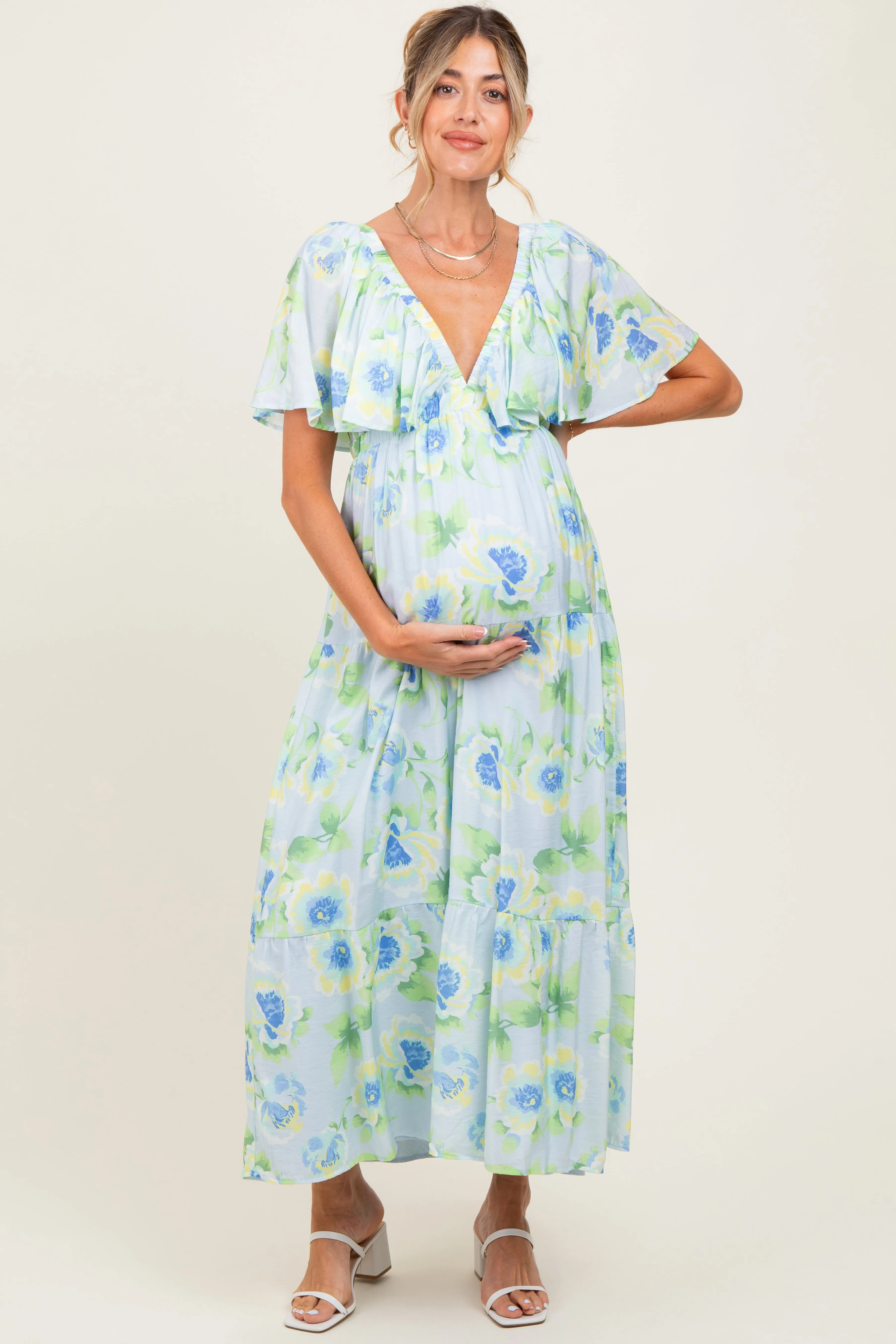 Sky Blue Floral Print Maternity Maxi Dress sold by Pinkblush product image thumbnail 2