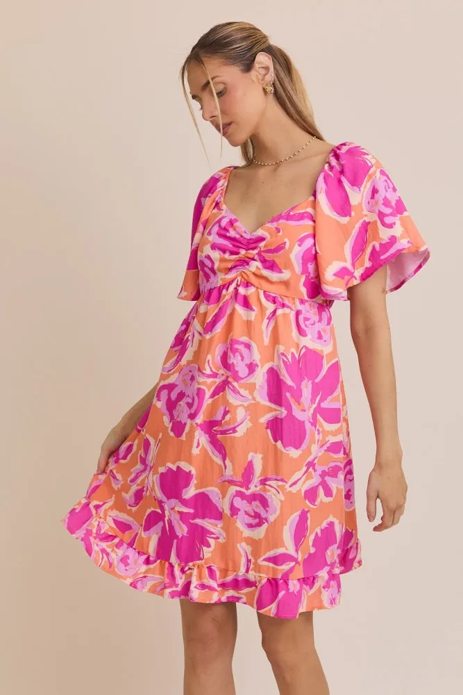 Orange Abstract Floral Cinch Bust Maternity Dress sold by Pinkblush product image thumbnail 5