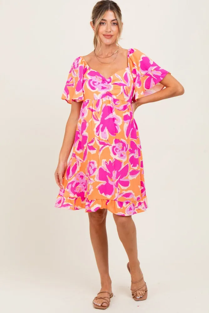 Orange Abstract Floral Cinch Bust Maternity Dress sold by Pinkblush product image thumbnail 2