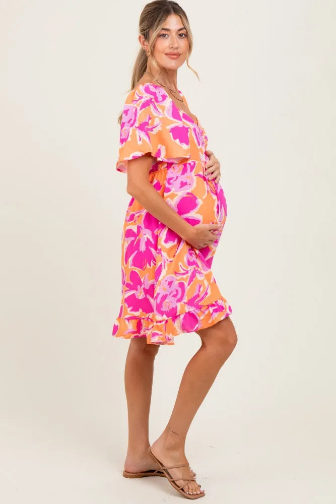 Orange Abstract Floral Cinch Bust Maternity Dress sold by Pinkblush product image thumbnail 3