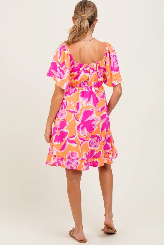 Orange Abstract Floral Cinch Bust Maternity Dress sold by Pinkblush product image thumbnail 4