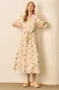 Cream Floral Cotton Gauze Tiered Maternity Midi Dress sold by Pinkblush