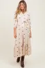 Cream Floral Cotton Gauze Tiered Maternity Midi Dress sold by Pinkblush