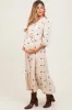 Cream Floral Cotton Gauze Tiered Maternity Midi Dress sold by Pinkblush
