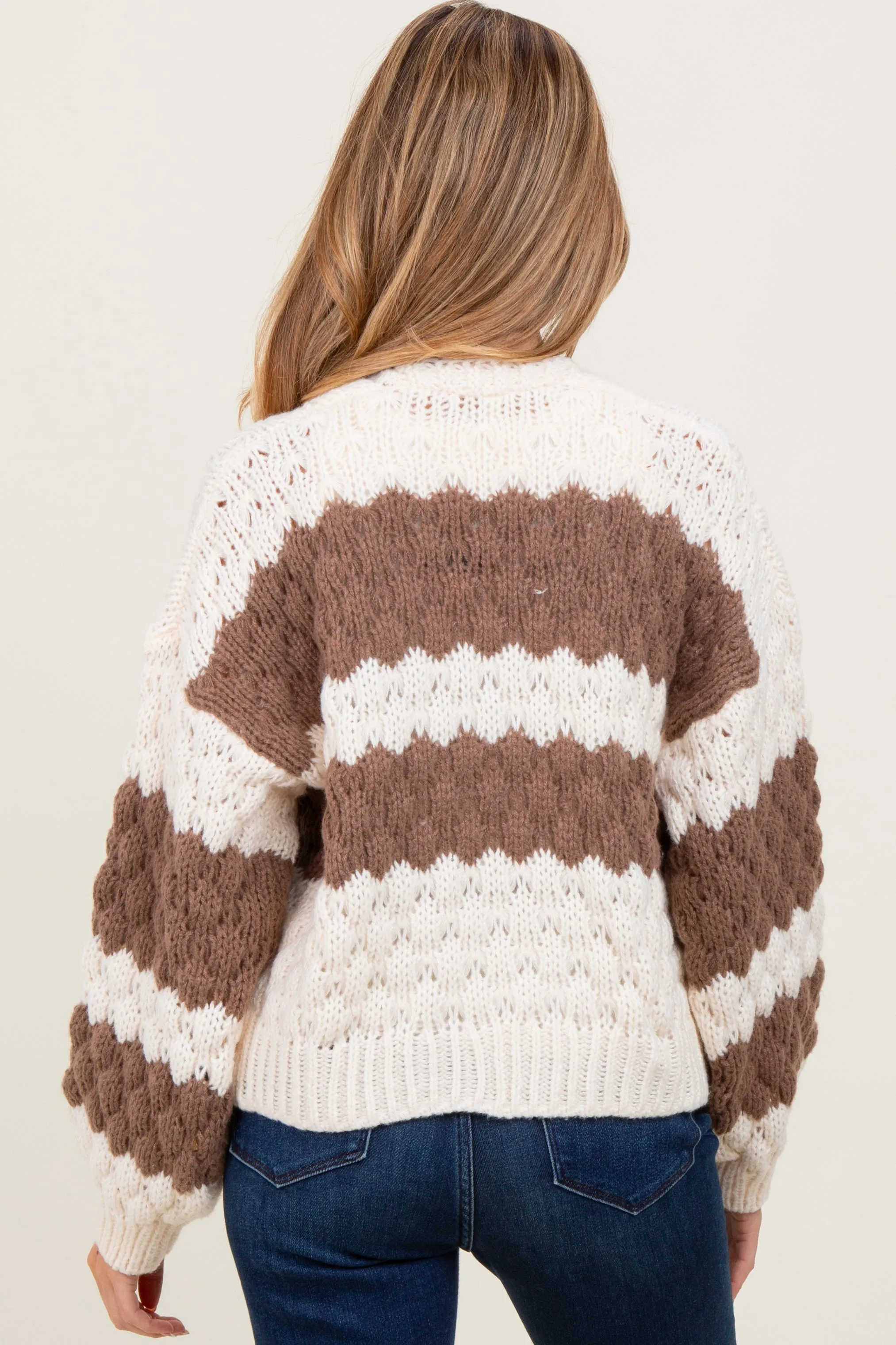 Brown Colorblock Chunky Knit Open Maternity Cardigan sold by Pinkblush product image thumbnail 4