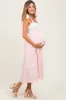 Peach Floral Contrast Stripe Shoulder Tie Maternity Midi Dress sold by Pinkblush