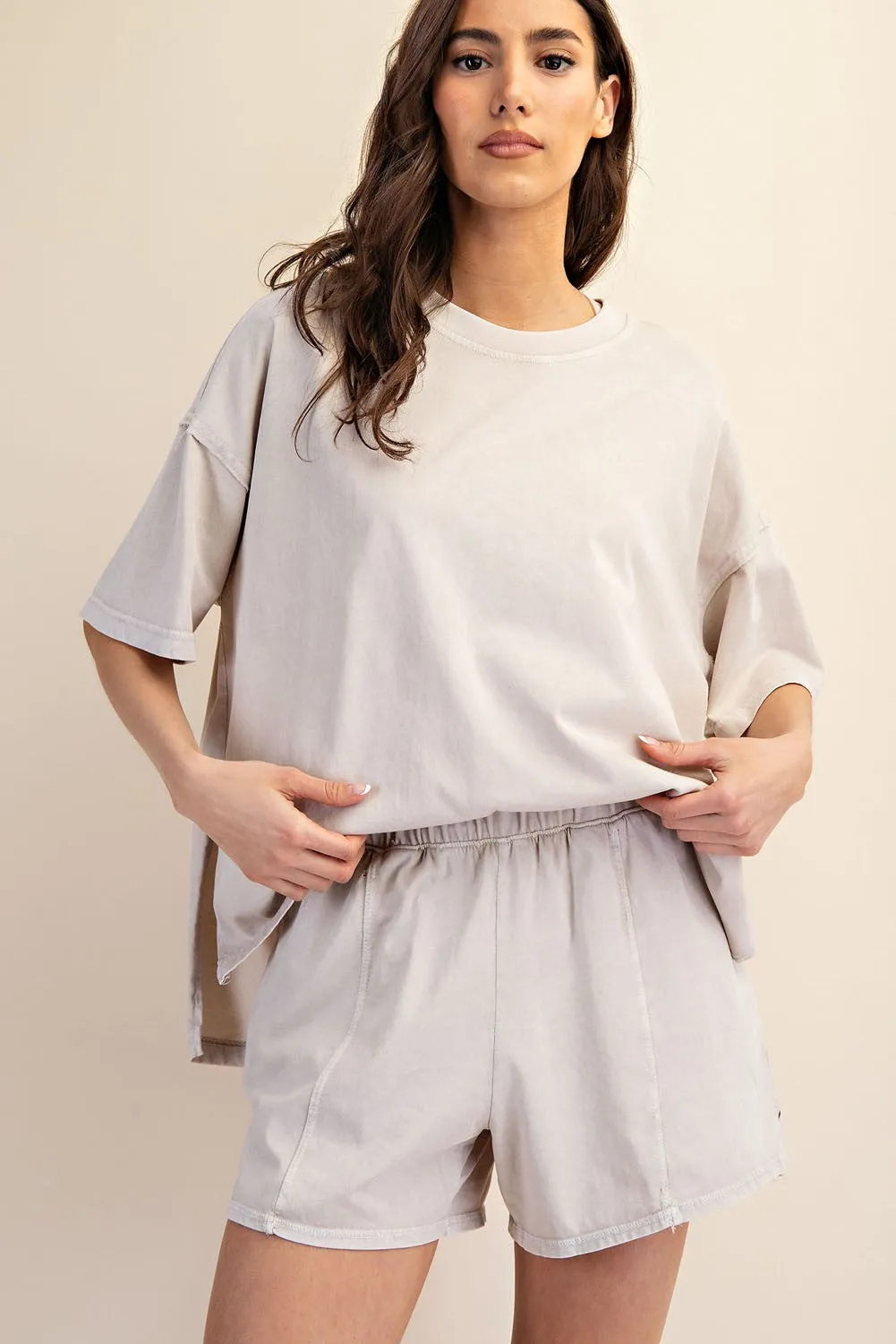 Taupe Hidden Drawstring Maternity Shorts sold by Pinkblush product image thumbnail 5