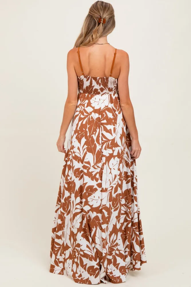 Mocha Vintage Floral Smocked Top Sleeveless Maternity Maxi Dress sold by Pinkblush product image thumbnail 3