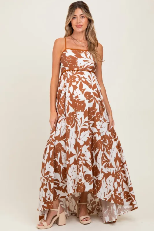 Mocha Vintage Floral Smocked Top Sleeveless Maternity Maxi Dress sold by Pinkblush