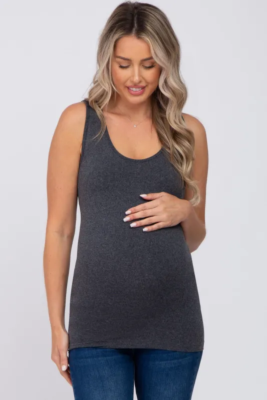 Charcoal Seamless Maternity Fitted Tank Top sold by Pinkblush