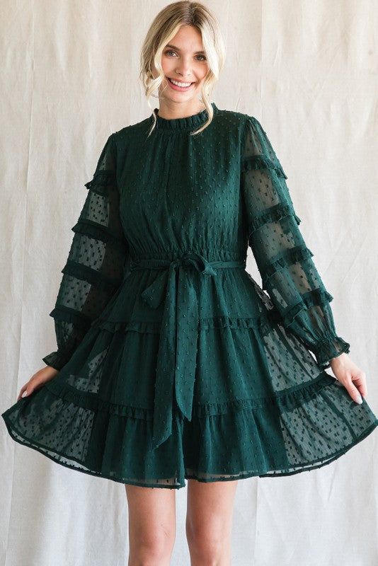 Hunter Green Swiss Dot Frilled Layer Dress sold by Pinkblush product image thumbnail 2