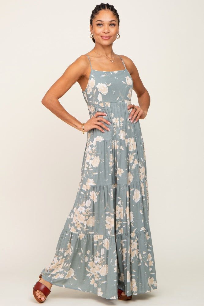 Sage Floral Tiered Maxi Dress sold by Pinkblush product image thumbnail 4