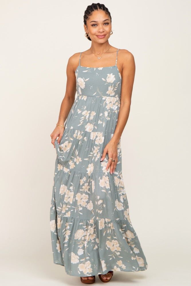 Sage Floral Tiered Maxi Dress sold by Pinkblush