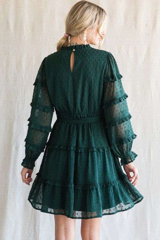 Hunter Green Swiss Dot Frilled Layer Dress sold by Pinkblush product image thumbnail 3