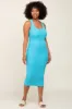 Aqua Ribbed Low Back Cut Out Sleeveless Midi Dress sold by Pinkblush
