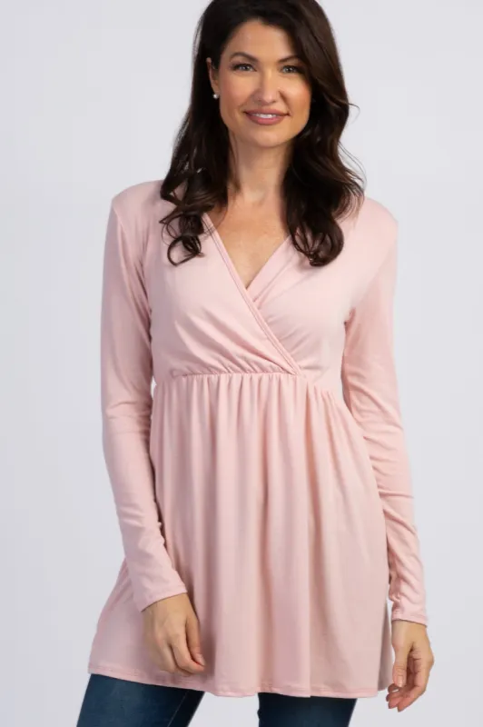 PinkBlush Light Pink Long Sleeve Wrap Front Nursing Top sold by Pinkblush