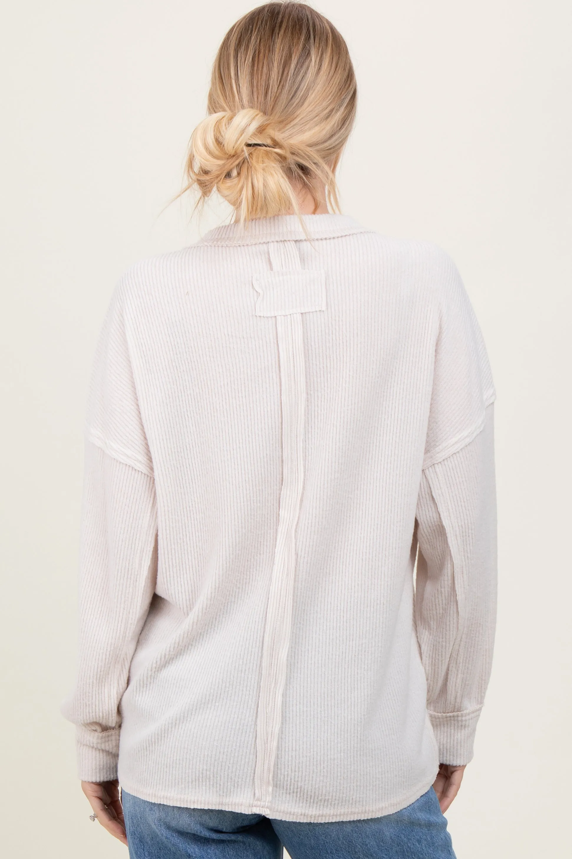 Beige Brushed Ribbed Knit Pullover sold by Pinkblush product image thumbnail 4