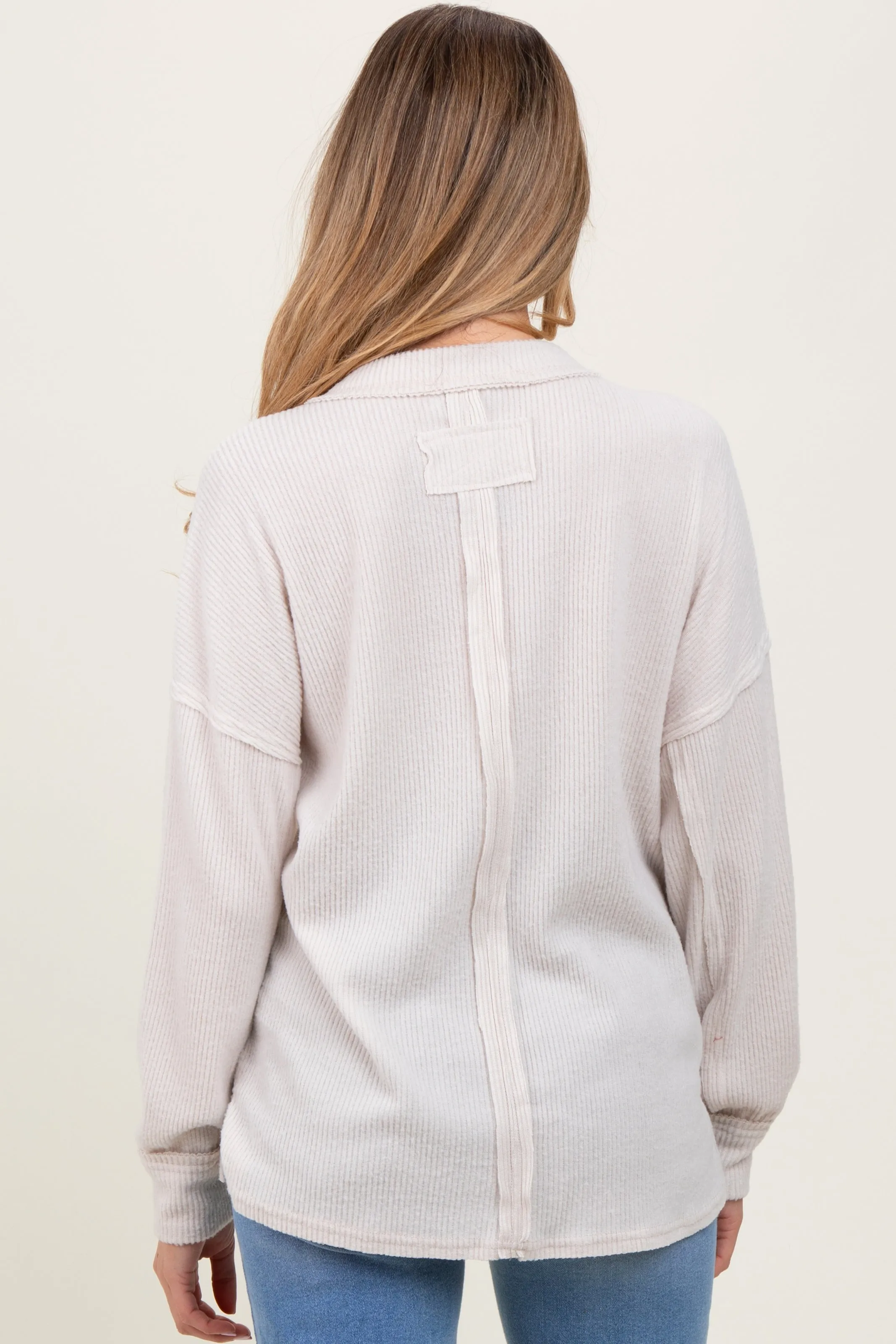 Beige Brushed Ribbed Knit Maternity Pullover sold by Pinkblush product image thumbnail 3