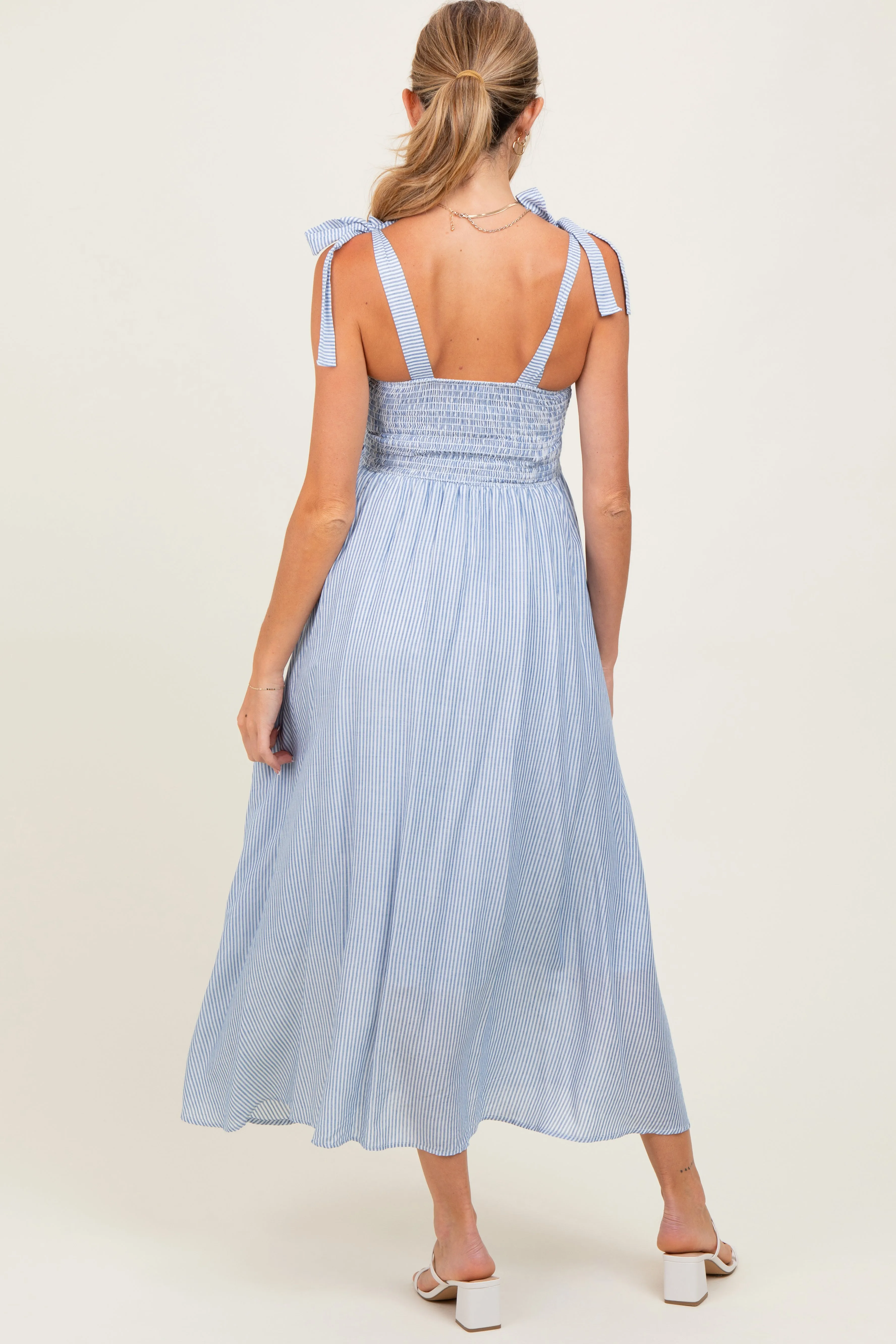 Blue Striped Floral Lace Sleeveless Maternity Midi Dress sold by Pinkblush product image thumbnail 3