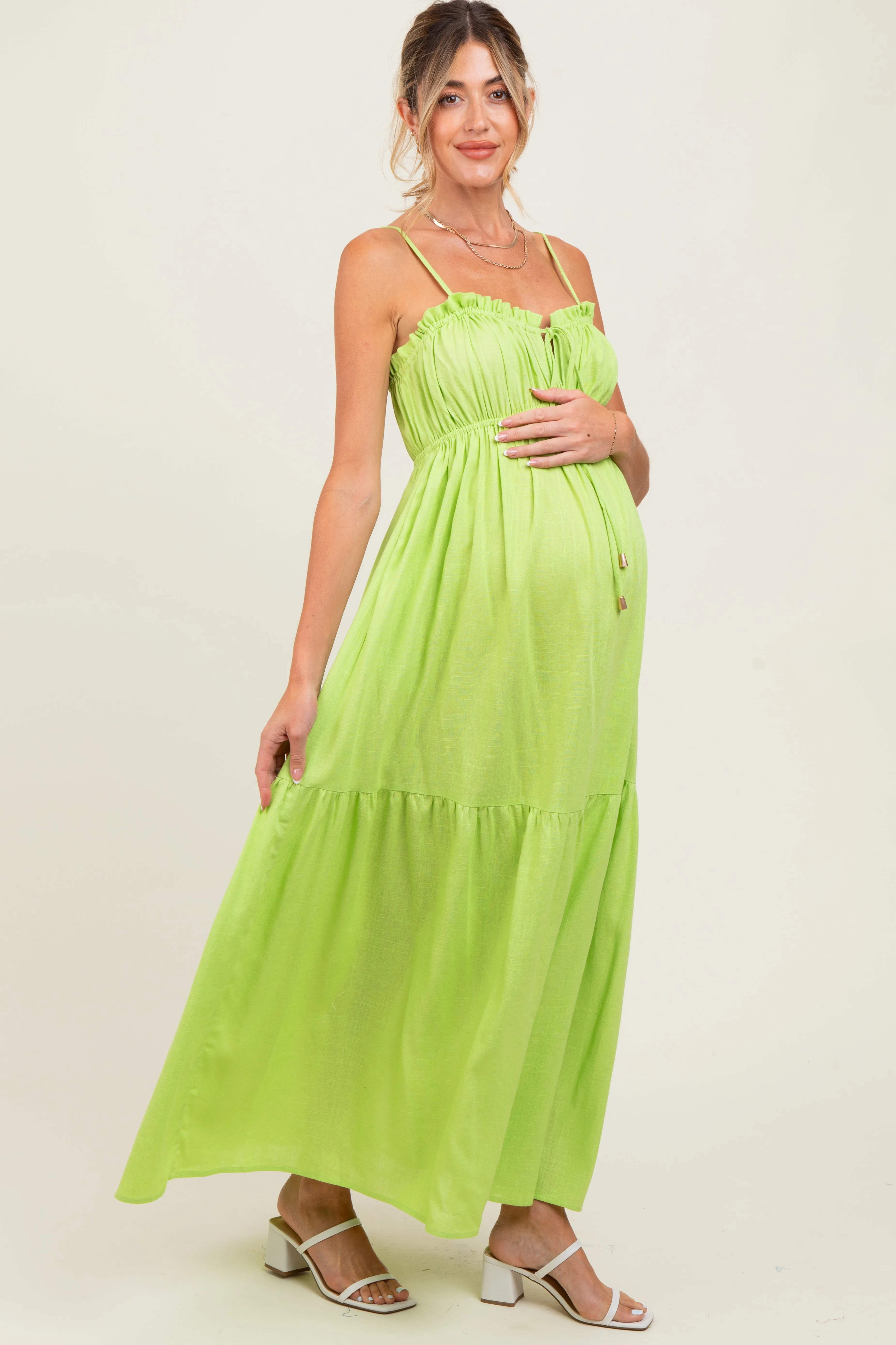 Lime Gathered Front Tie Maternity Maxi Dress sold by Pinkblush product image thumbnail 3