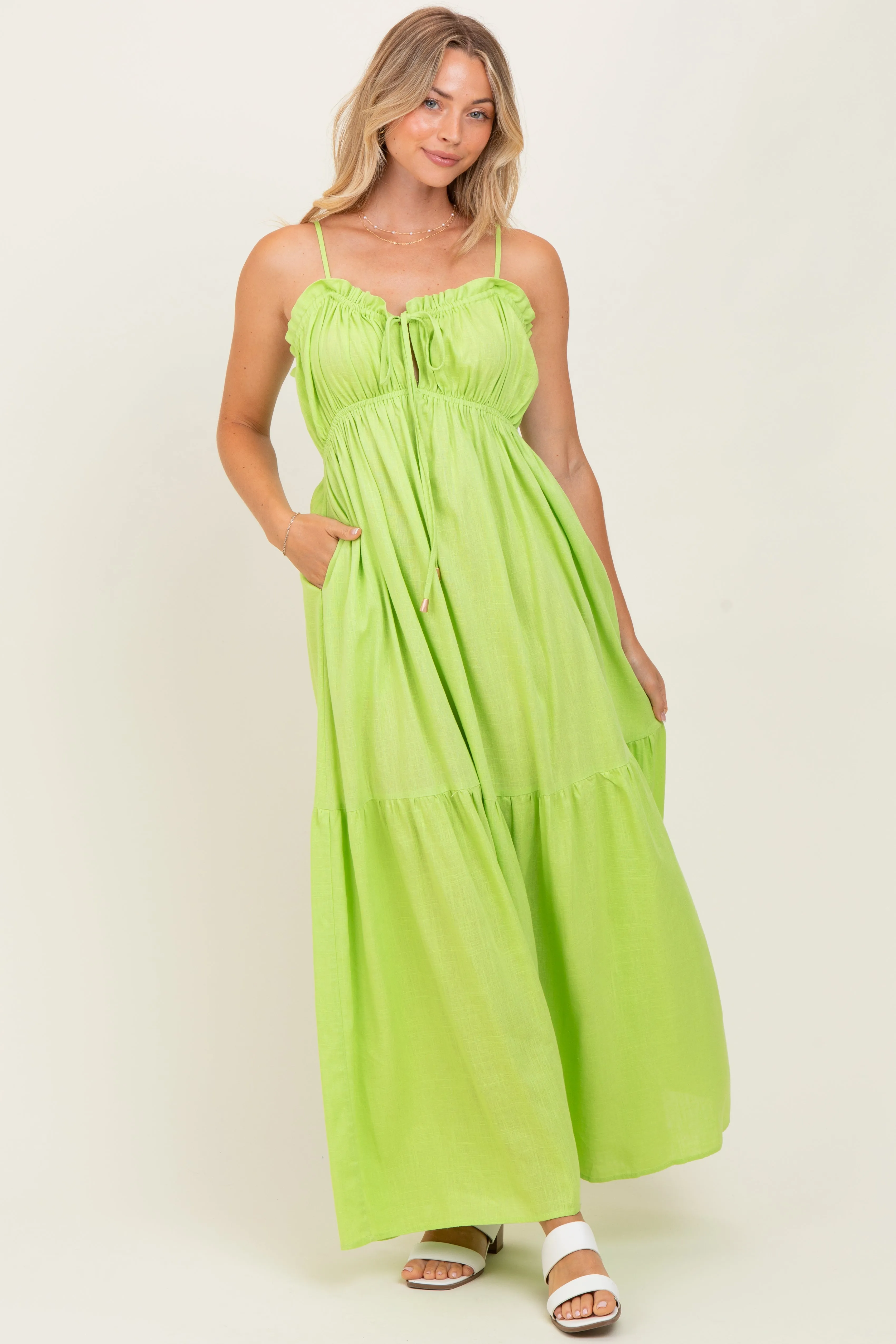 Lime Gathered Front Tie Maternity Maxi Dress sold by Pinkblush product image thumbnail 5