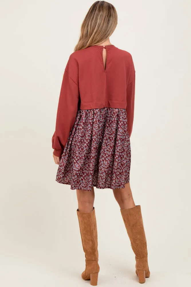 Burgundy Floral Sweatshirt Contrast Maternity Dress sold by Pinkblush product image thumbnail 3