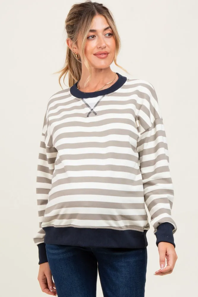 Navy Contrast Stripe Oversized Maternity Sweatshirt sold by Pinkblush product image thumbnail 2