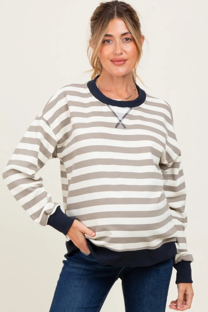 Navy Contrast Stripe Oversized Maternity Sweatshirt sold by Pinkblush