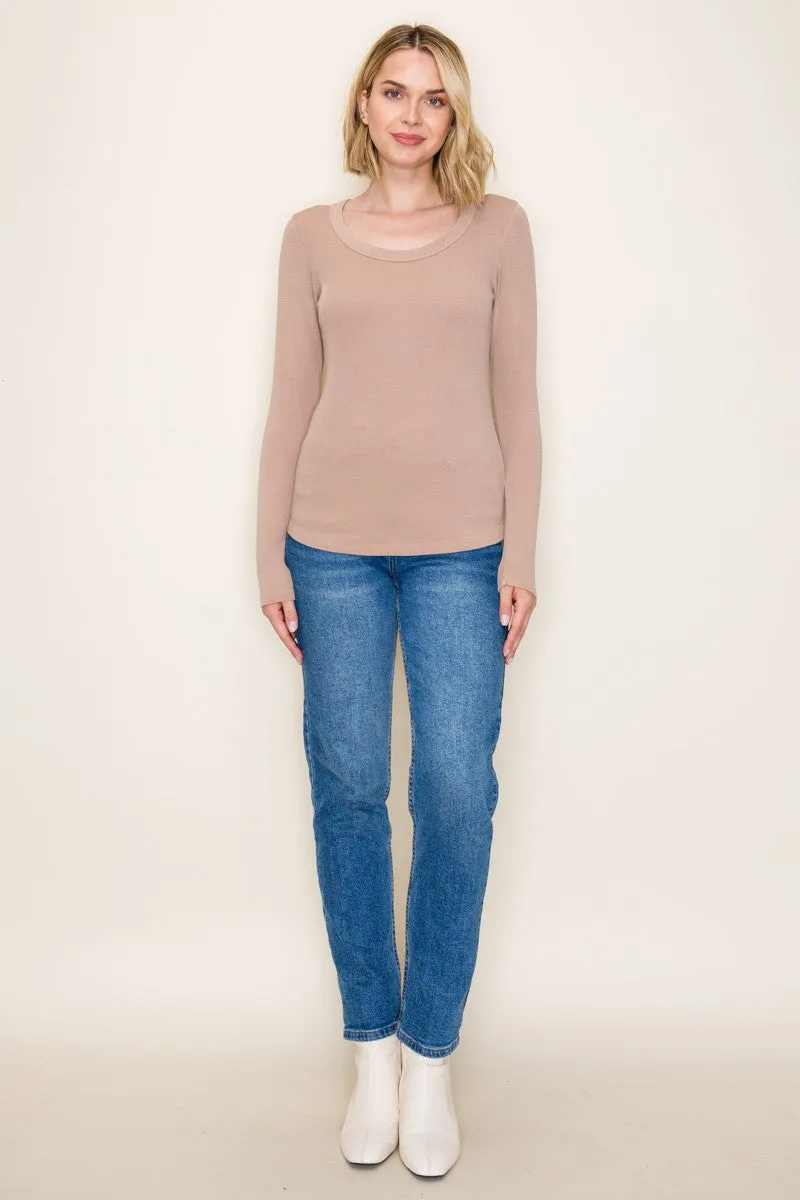 Beige Fine Rib Scoop Neck Long Sleeve Top sold by Pinkblush product image thumbnail 5