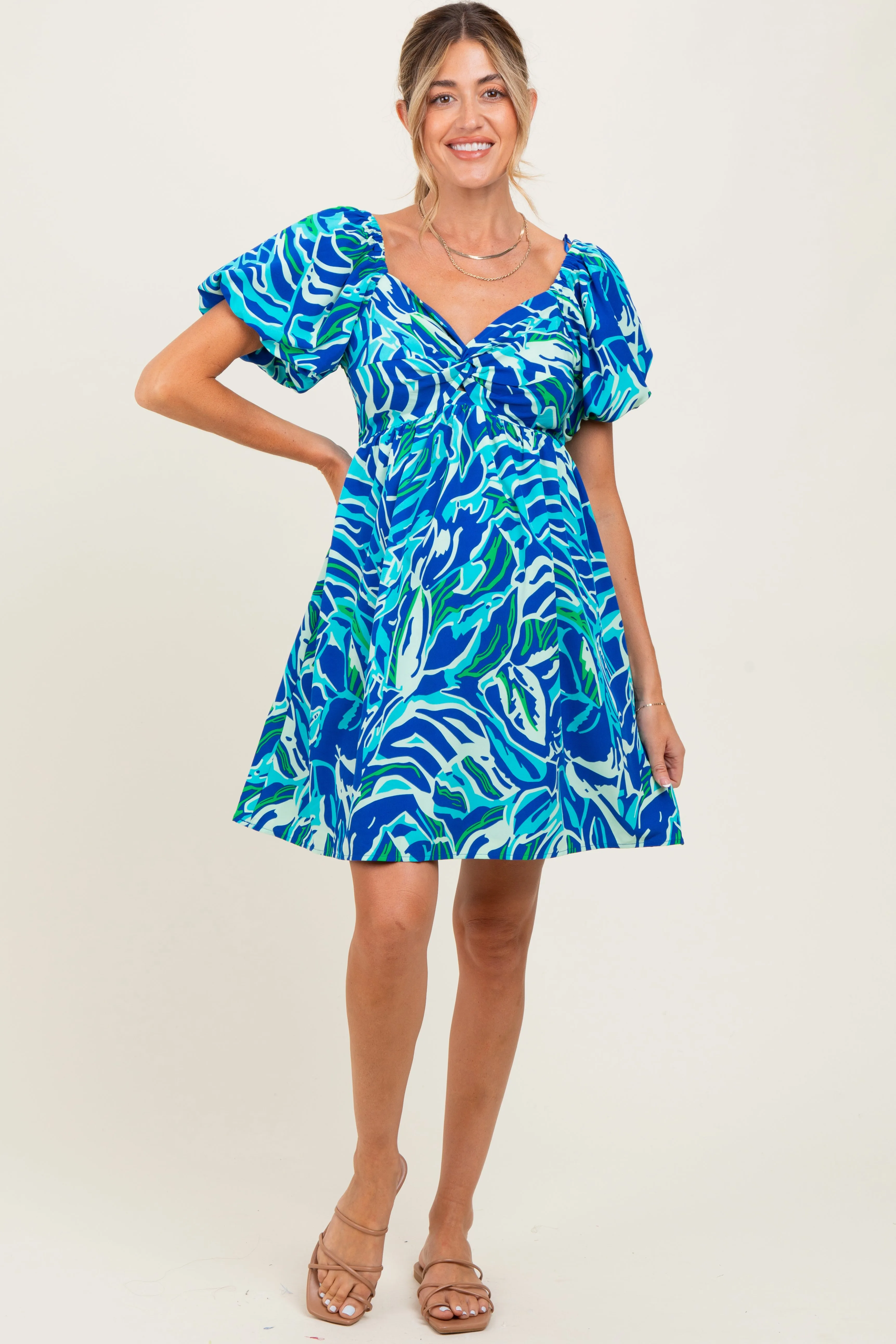 Blue Printed Twisted Front Maternity Mini Dress sold by Pinkblush product image thumbnail 2