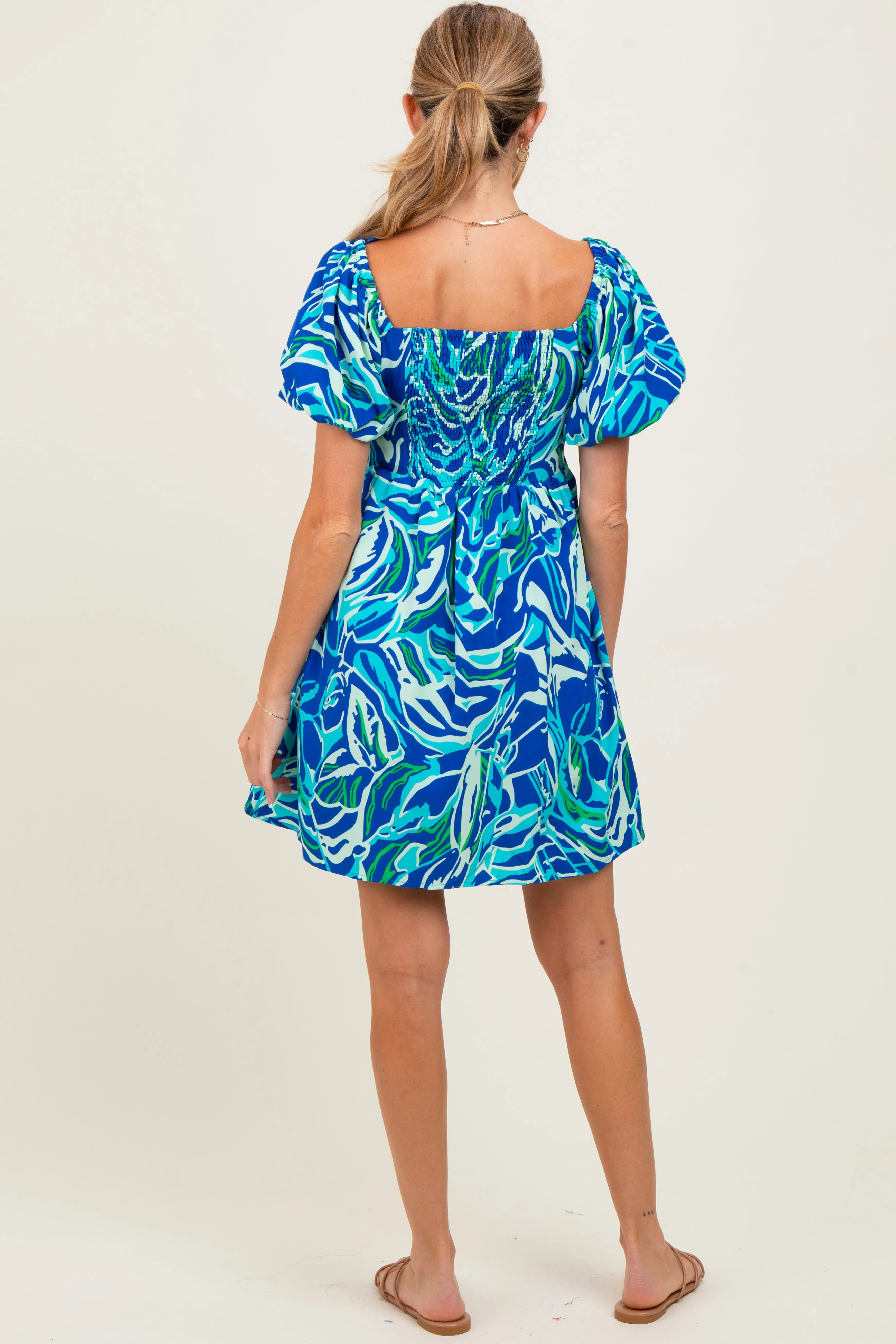 Blue Printed Twisted Front Maternity Mini Dress sold by Pinkblush product image thumbnail 4