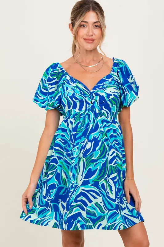 Blue Printed Twisted Front Maternity Mini Dress sold by Pinkblush