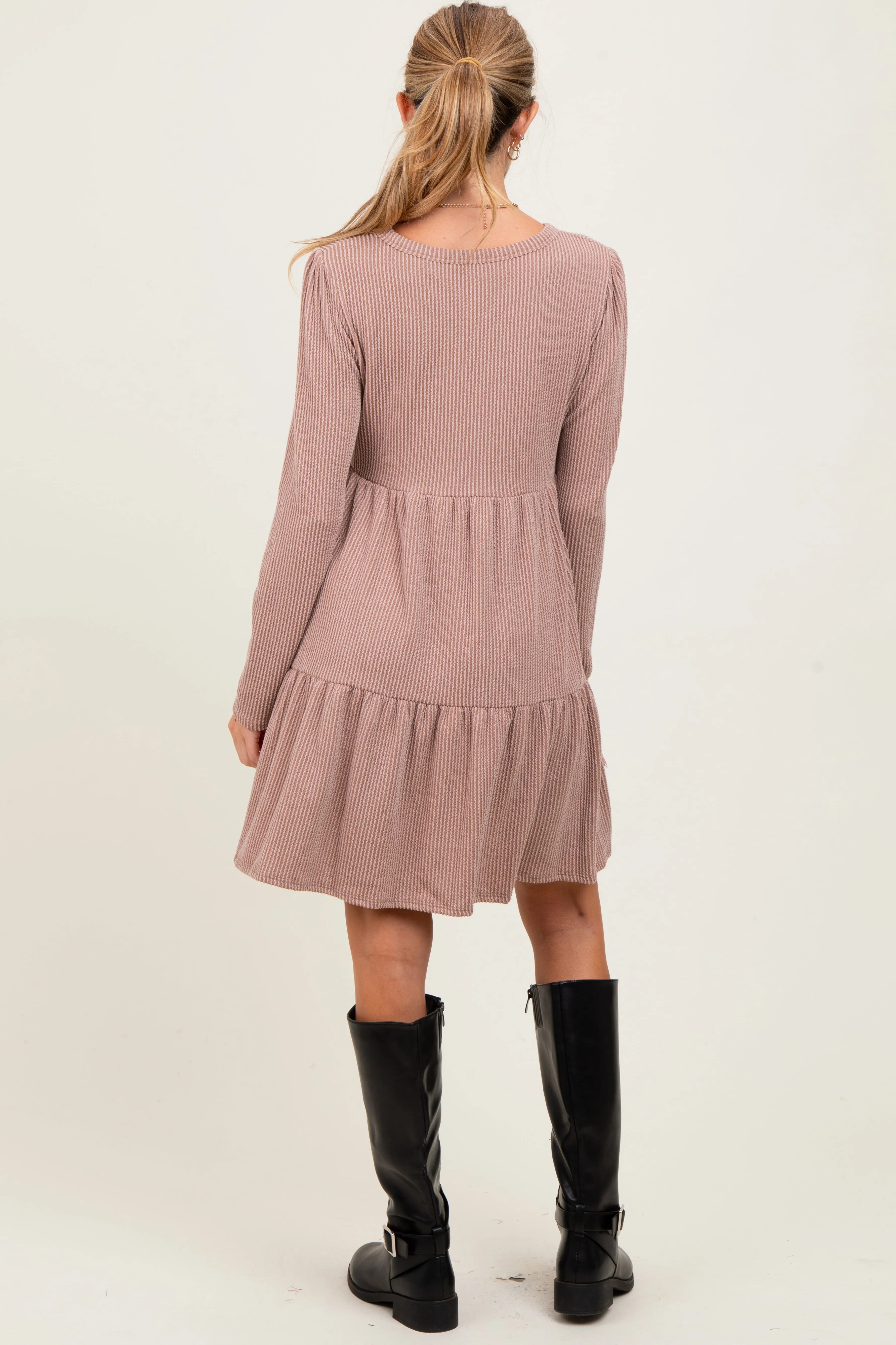 Taupe Textured Rib Tiered Long Sleeve Maternity Dress sold by Pinkblush product image thumbnail 4