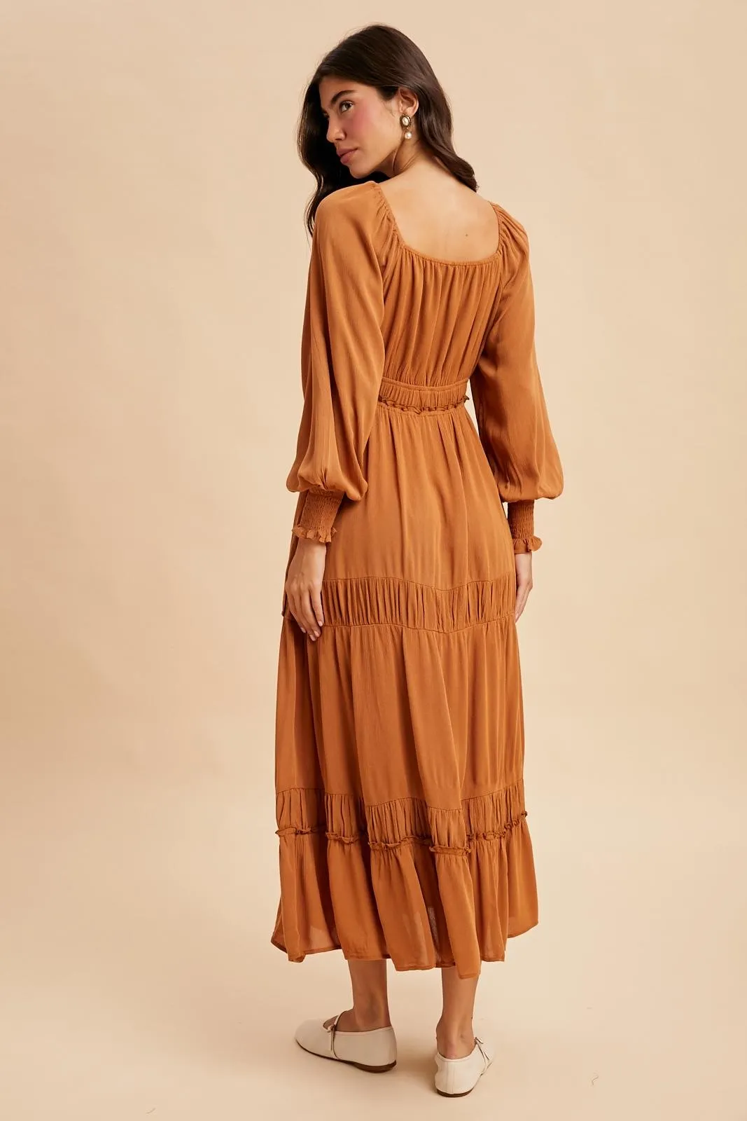 Camel Square Neck Long Sleeve Maxi Dress sold by Pinkblush product image thumbnail 4
