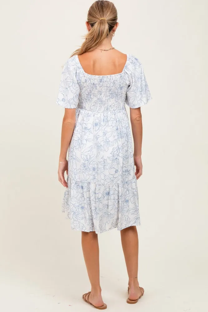 Ivory Floral Smocked Flutter Sleeve Maternity Midi Dress sold by Pinkblush product image thumbnail 4