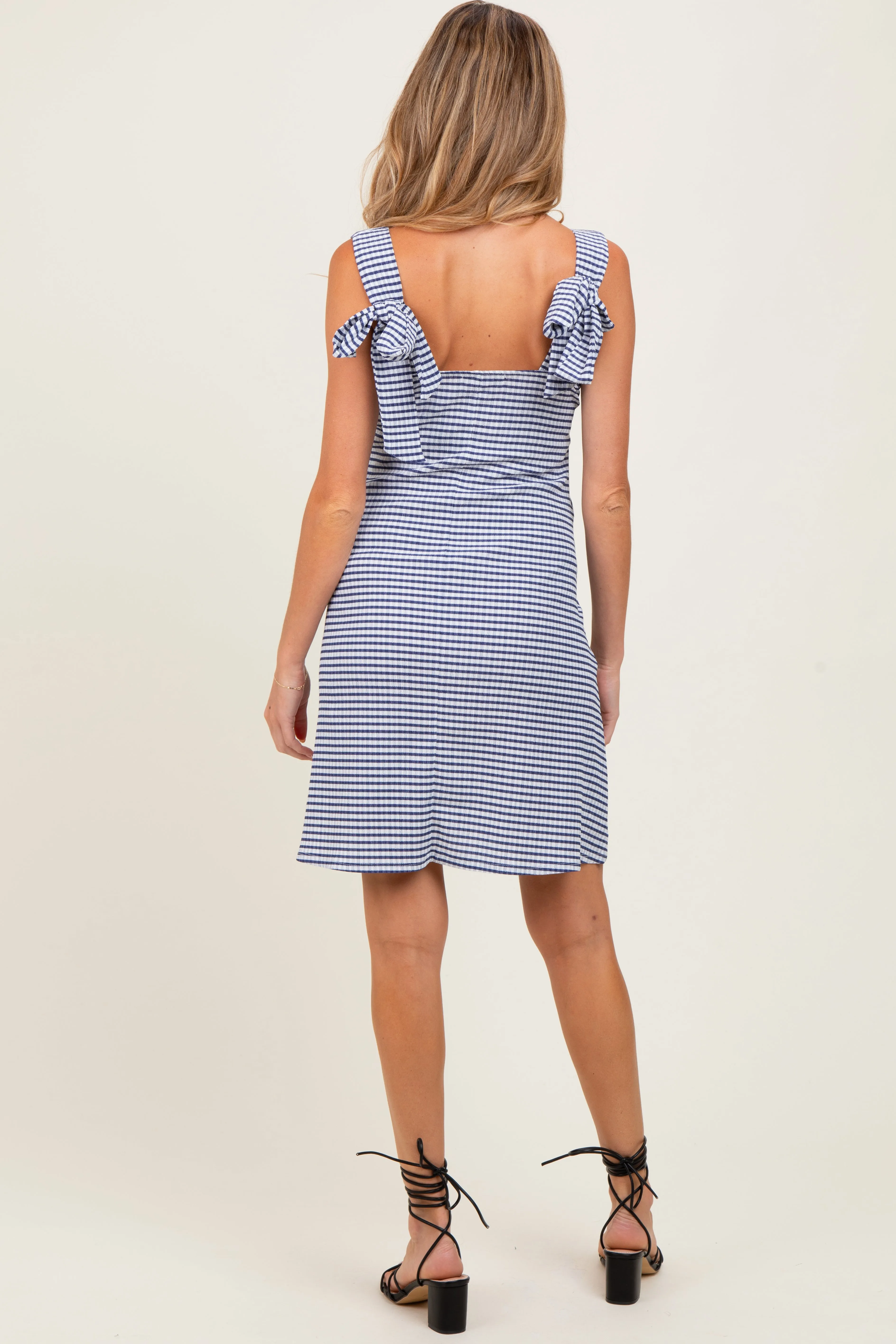 Navy Gingham Square Neck Bow Strap Maternity Dress sold by Pinkblush product image thumbnail 2