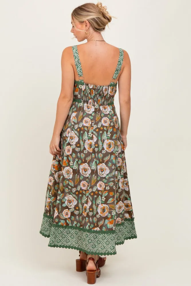 Brown Floral Contrast Print Sleeveless Midi Dress sold by Pinkblush product image thumbnail 4
