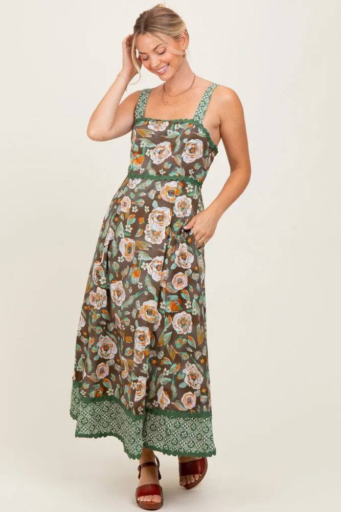 Brown Floral Contrast Print Sleeveless Midi Dress sold by Pinkblush product image thumbnail 2