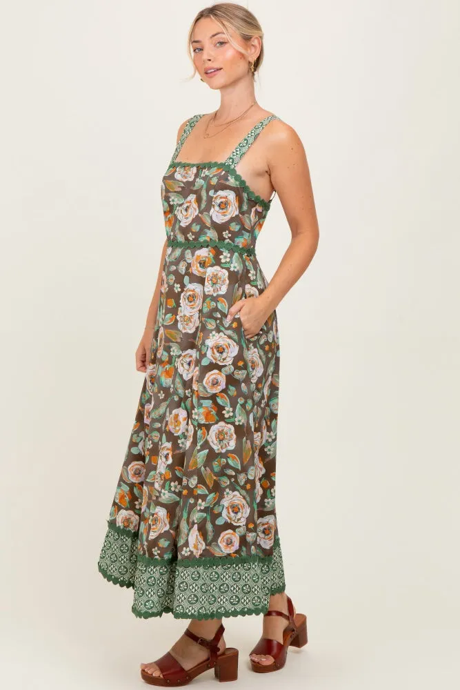 Brown Floral Contrast Print Sleeveless Midi Dress sold by Pinkblush product image thumbnail 3