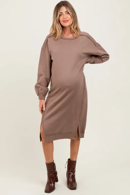 Mocha Maternity Sweatshirt Midi Dress sold by Pinkblush
