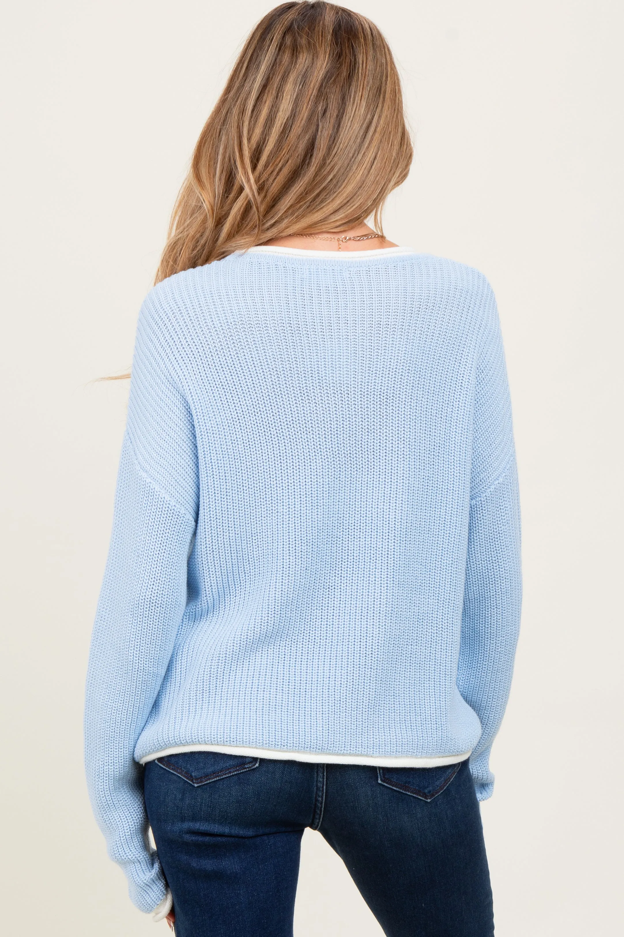 Light Blue Contrast Trim Maternity Sweater sold by Pinkblush product image thumbnail 2