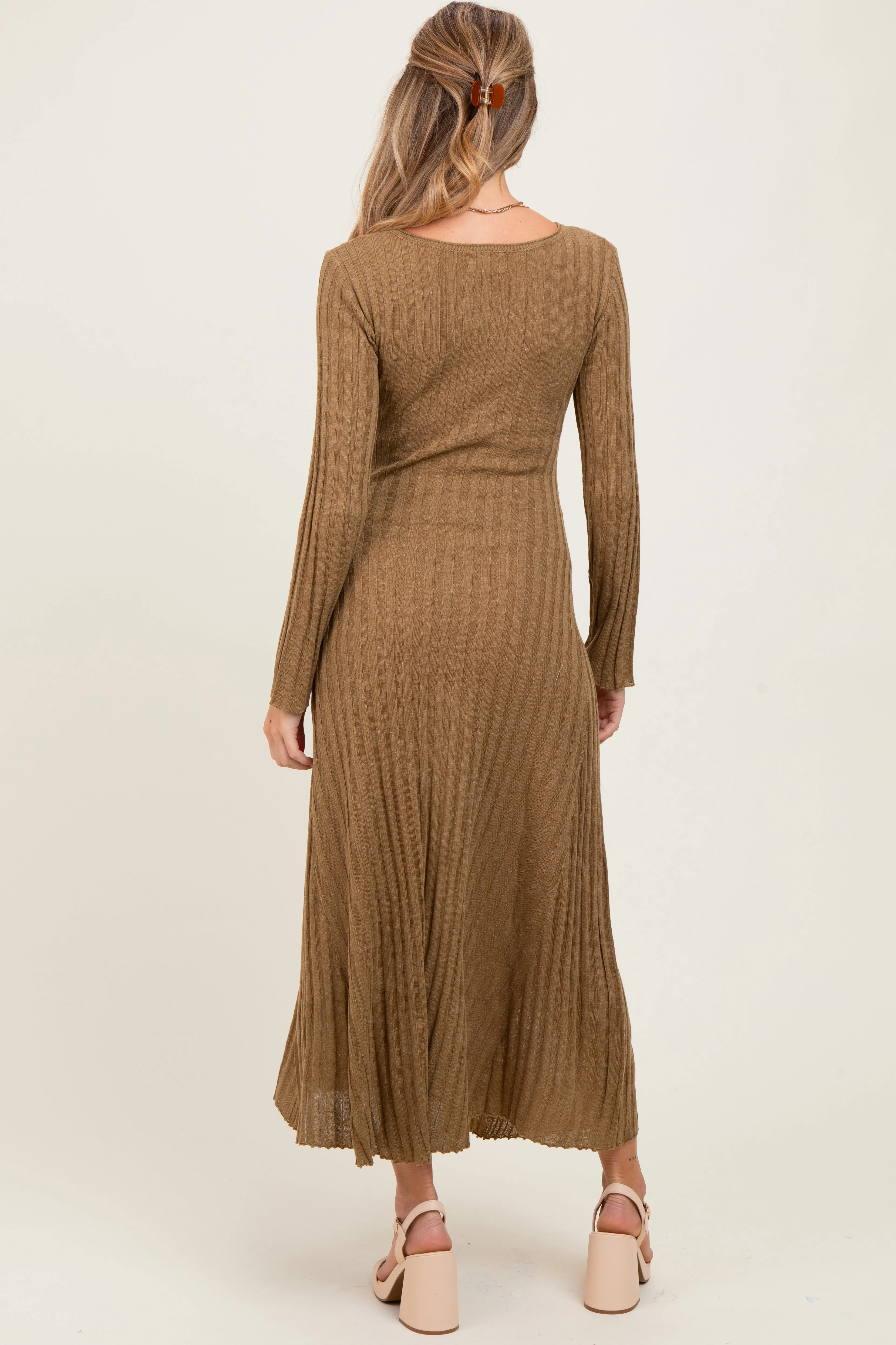 Mocha Ribbed Long Sleeve Maternity Maxi Dress sold by Pinkblush product image thumbnail 3