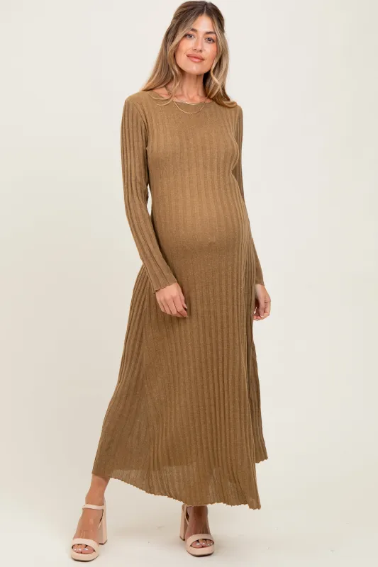 Mocha Ribbed Long Sleeve Maternity Maxi Dress sold by Pinkblush