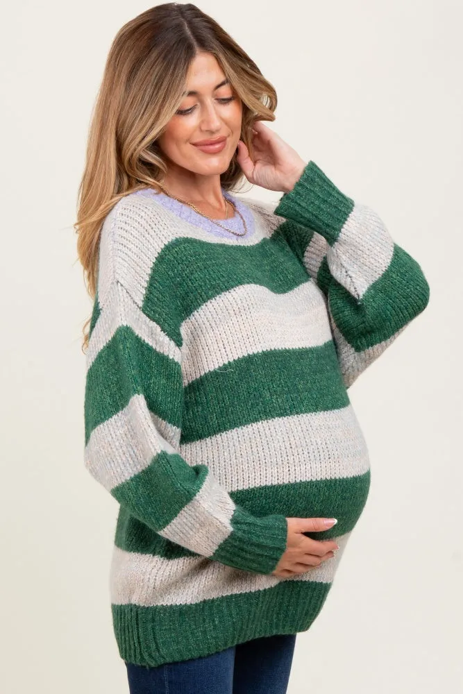 Green Wide Stripe Chunky Knit Maternity Sweater sold by Pinkblush product image thumbnail 2