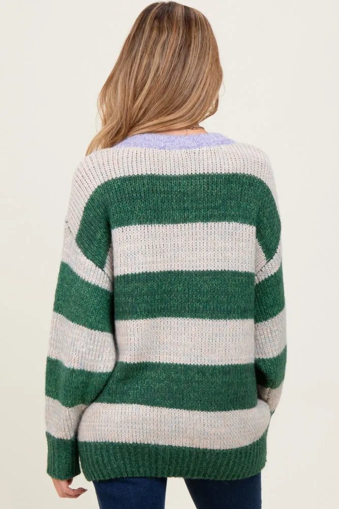 Green Wide Stripe Chunky Knit Maternity Sweater sold by Pinkblush product image thumbnail 3