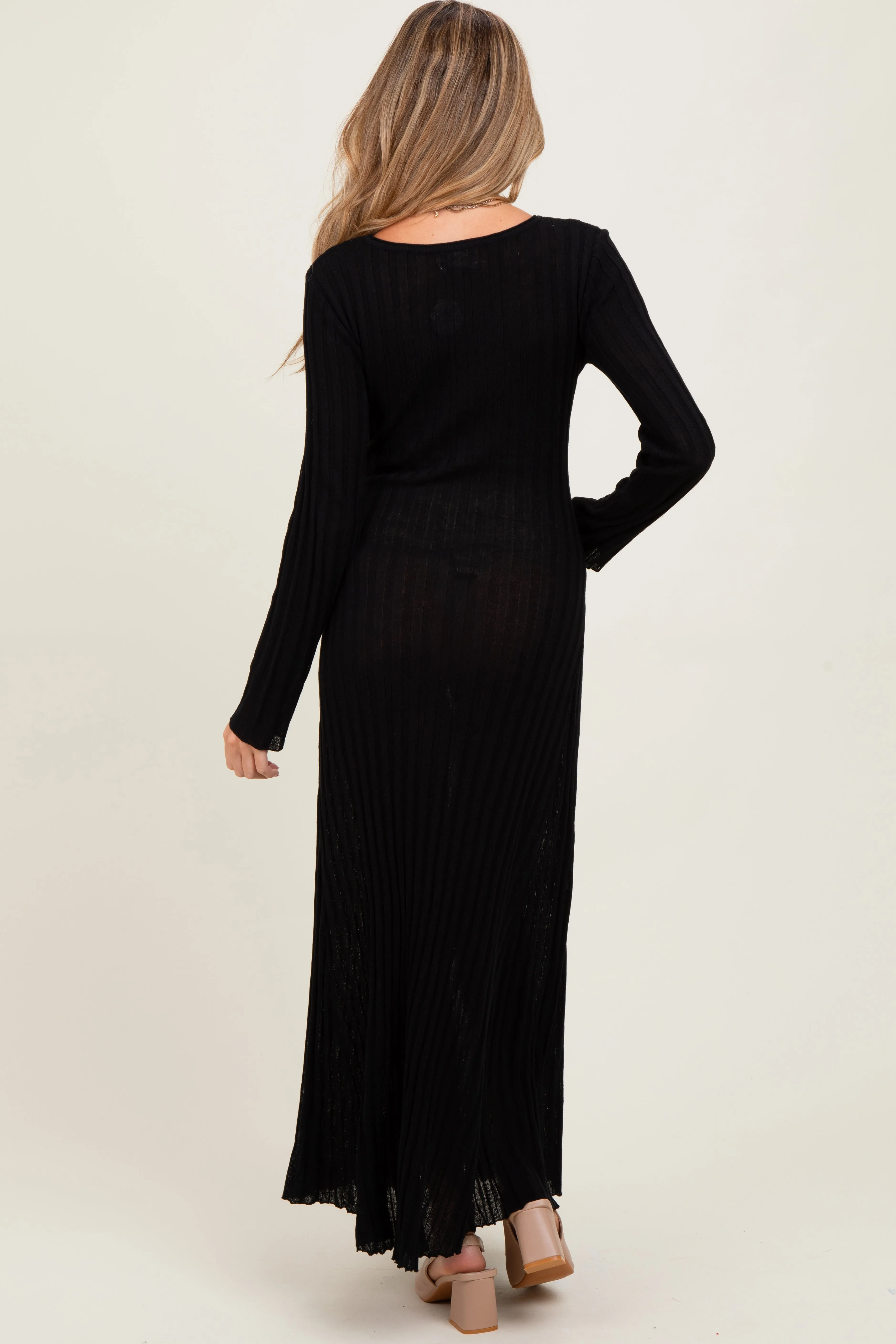 Black Ribbed Long Sleeve Maternity Maxi Dress sold by Pinkblush product image thumbnail 3