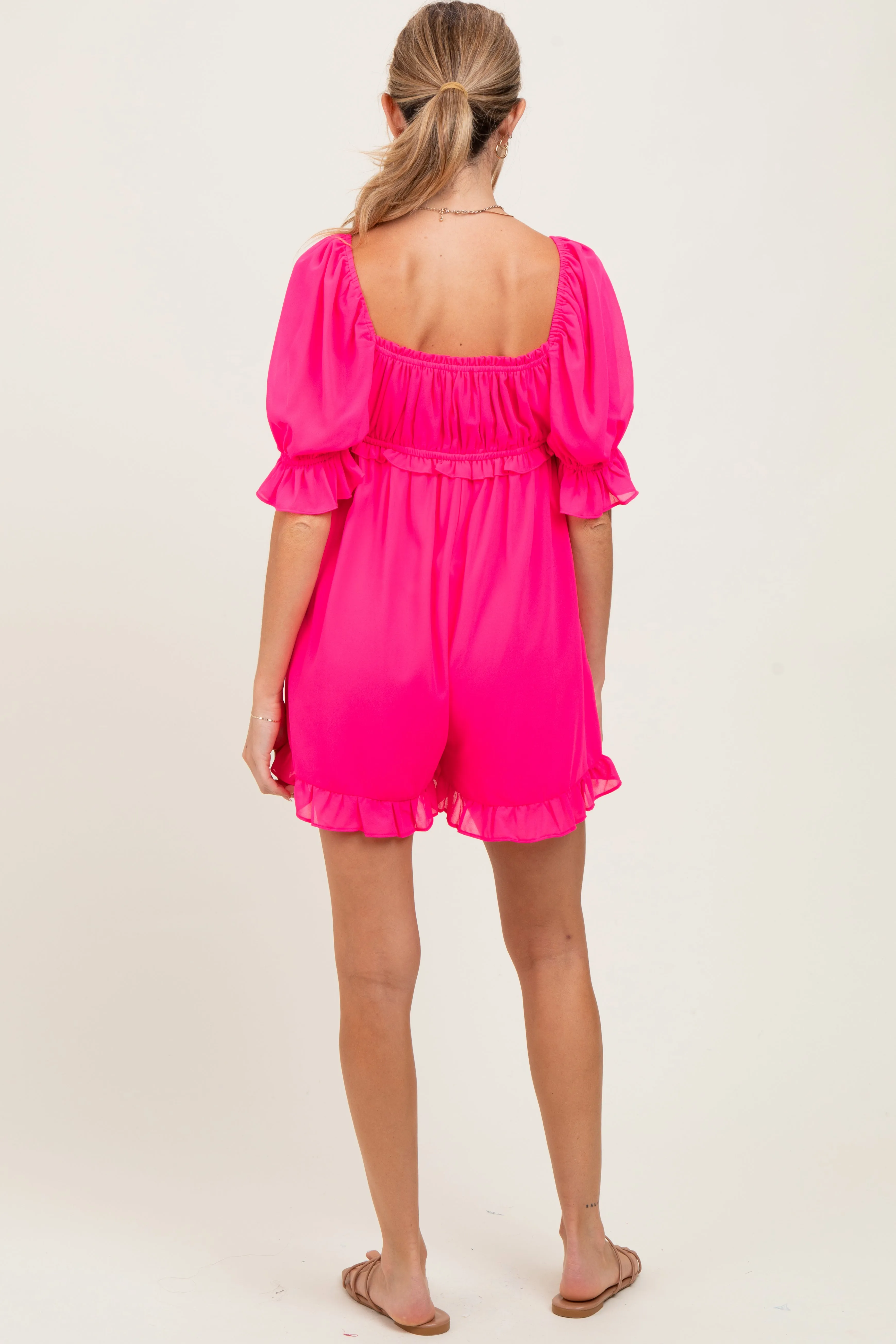 Fuchsia Ruffle Trim Square Neck Maternity Romper sold by Pinkblush product image thumbnail 4