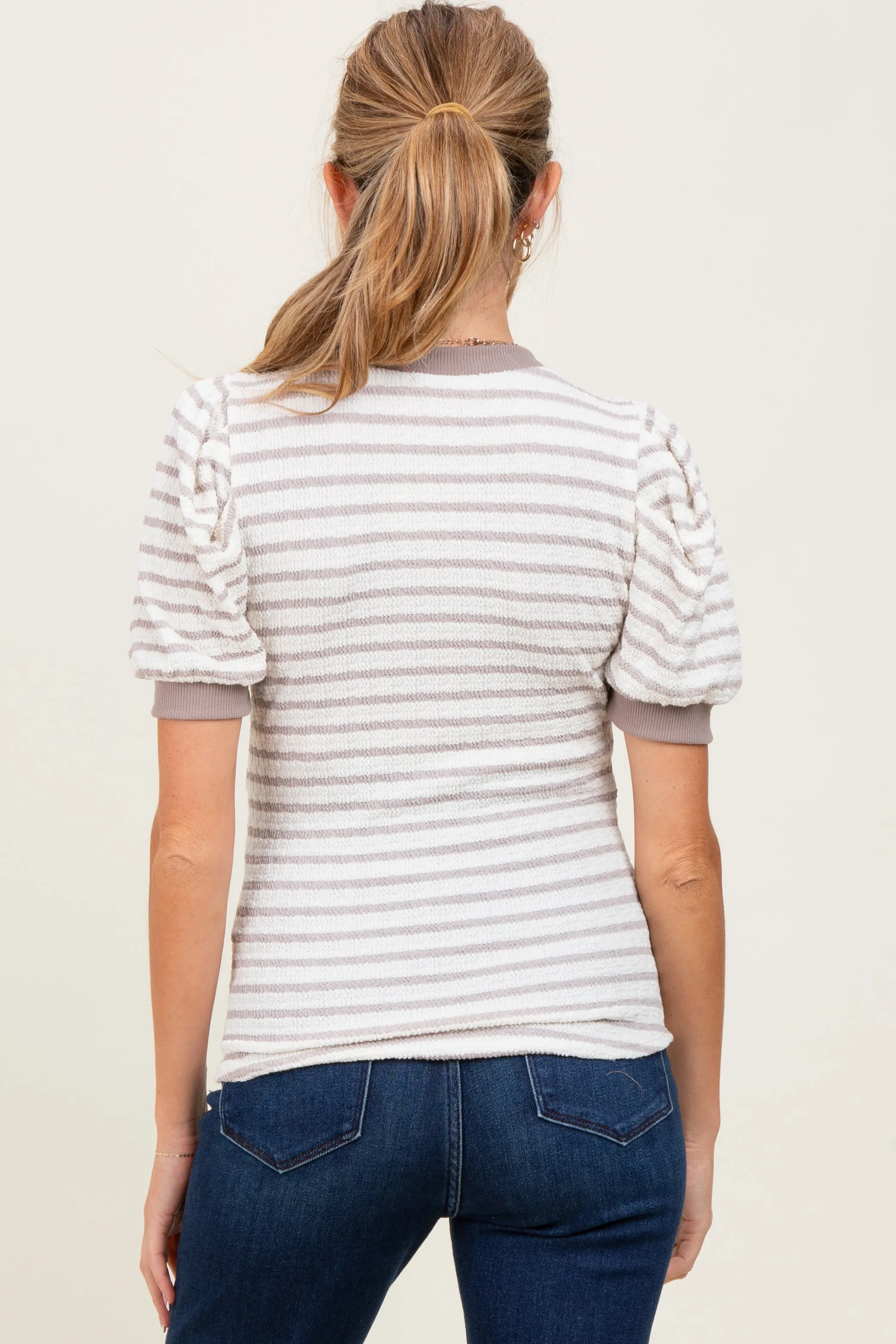 Ivory Striped Puff Short Sleeve Maternity Top sold by Pinkblush product image thumbnail 4