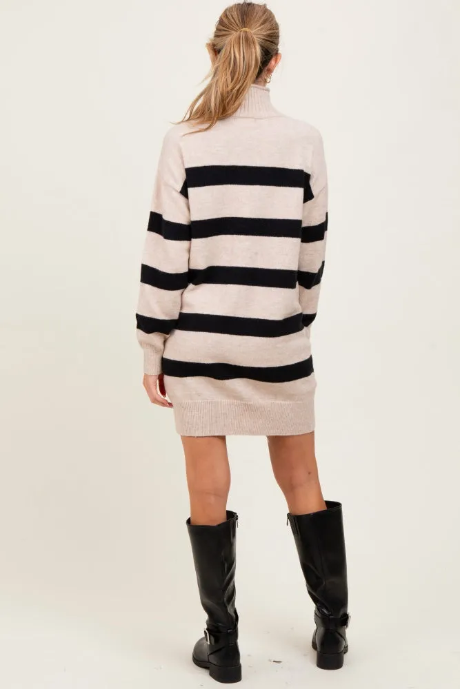 Beige Striped Knit Turtleneck Maternity Sweater Dress sold by Pinkblush product image thumbnail 3